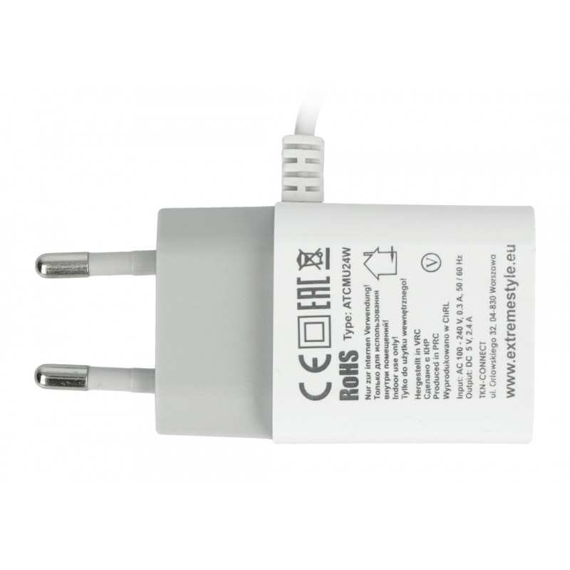 Zasilacz eXtreme Ampere ATCMU24W microUSB + USB 2,4A - biały
