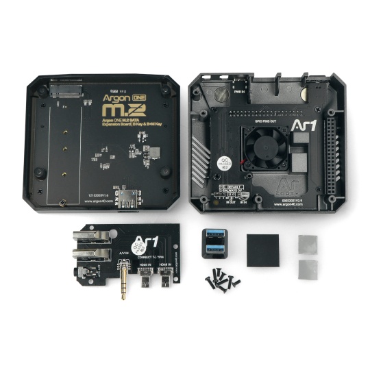 Алюминиевый корпус для Raspberry Pi 4B с вентилятором - Argon ONE M.2 - серый