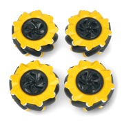 Zestaw kół Mecanum - 80mm - 4sztuki - czarno-żółte z rolkami - DFRobot FIT0654-1