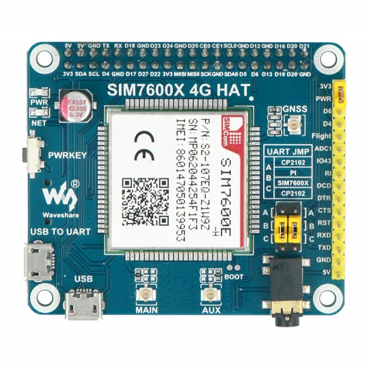 LTE GPS HAT - LTE/GPRS/GPS SIM7600E-H - накладка для Raspberry Pi 4B/3B+/3B/2B/Zero - Waveshare 14952