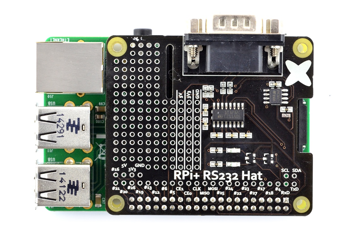 Nakładka RS232 zamontowana na Raspberry Pi