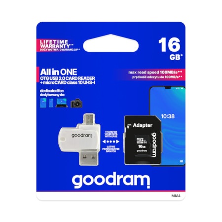 Goodram All in One - karta pamięci microSD 16GB klasa 10 + adapter + czytnik OTG