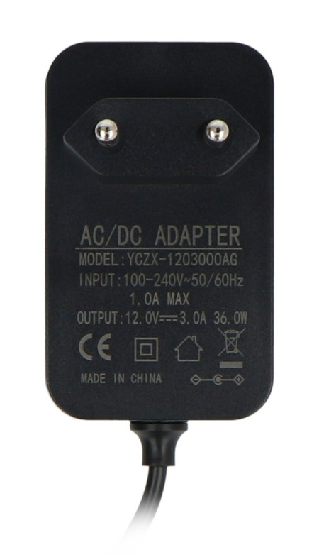 Zasilacz impulsowy 12 V / 3 A - wtyk DC 5,5 / 2,5 mm.