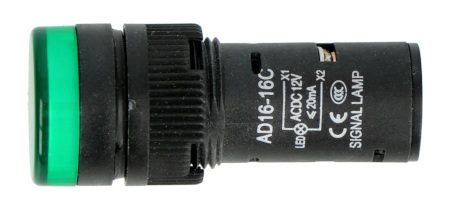 Kontrolka 12 V AC/DC - 19 mm - zielona.