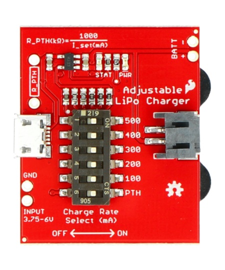 LiPo Charger ładowarka akumulatorów Li-Pol 3,7 V - z regulacją prądu - SparkFun PRT-14380