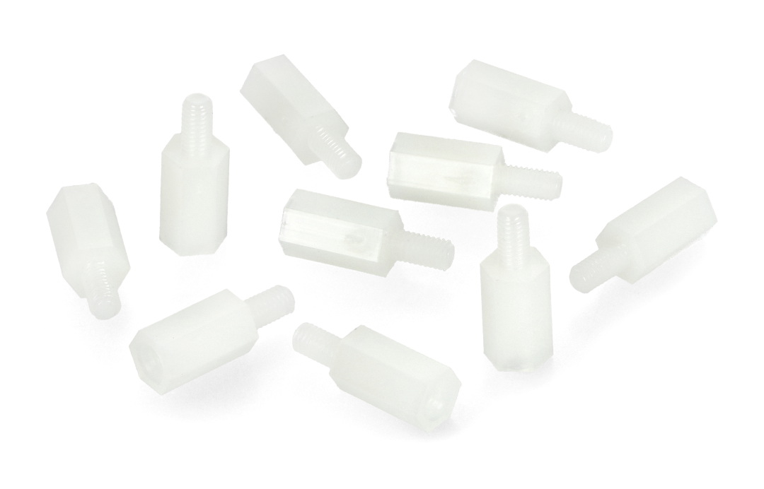 Dystans nylonowy 10 mm z gwintem M3 - 10 szt