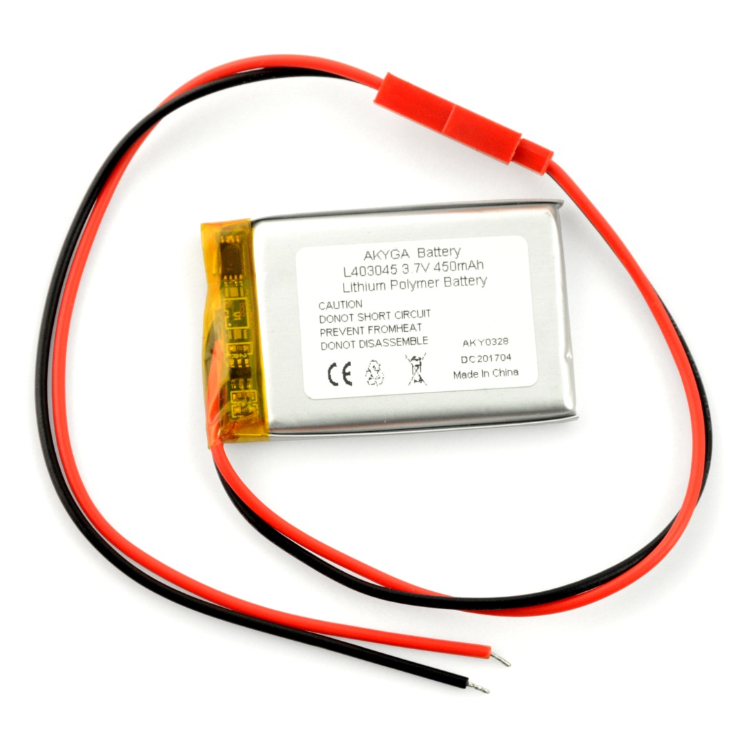 Akumulator Li-Pol Akyga 450mAh 1S 3,7V - złącze JST-BEC + gniazdo