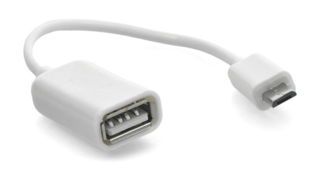 Przewód OTG Host USB - microUSB w kolorze białym. 