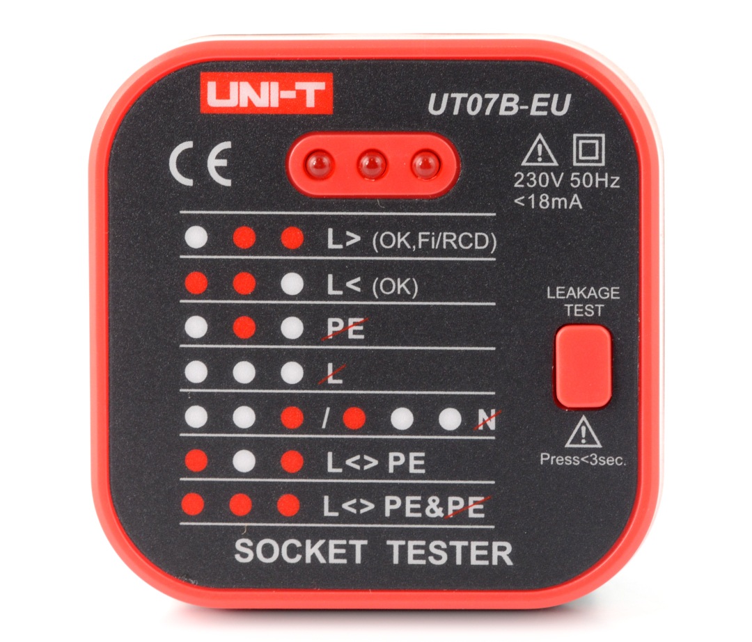 Tester gniazdek sieciowych 230V RCD - UNI-T UT07B-EU