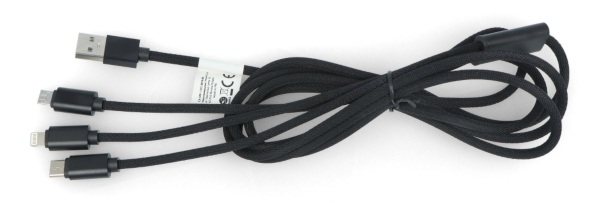 Przewód Lanberg Combo 3w1 USB typ A-microUSB+lightning+USB typ C 2.0 czarny, oplot materiałowy - 1,8m 
