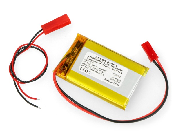 Akumulator Li-Pol Akyga 900mAh 1S 3,7V - złącze JST-BEC + gniazdo