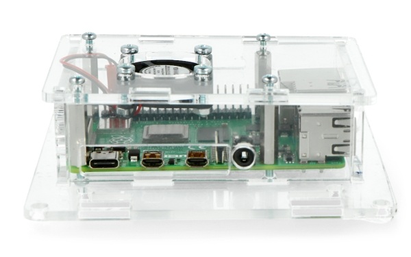 Obudowa do Raspberry Pi 4B - akrylowa Vesa V2 + wentylator - przezroczysta
