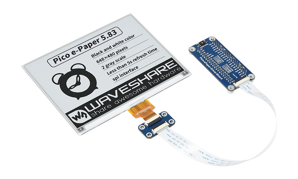 E-Paper E-Ink 5,83" 648×480px SPI - wyświetlacz z nakładką do Raspberry Pi Pico - czarno-biały - Waveshare 20126