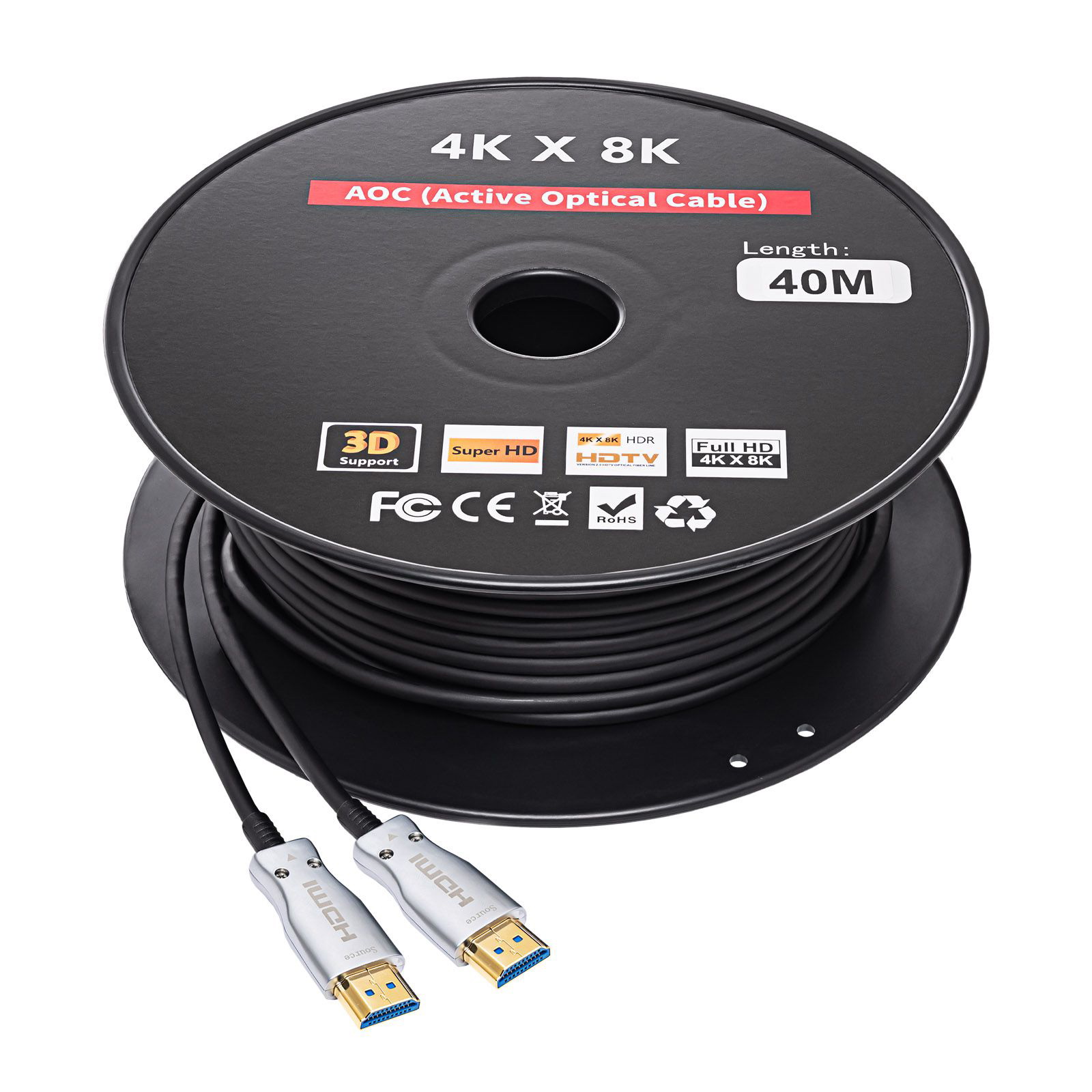 Przewód HDMI Akyga 8K optyczny AOC 48Gb/s - 40m - czarny - AK-HD-400L