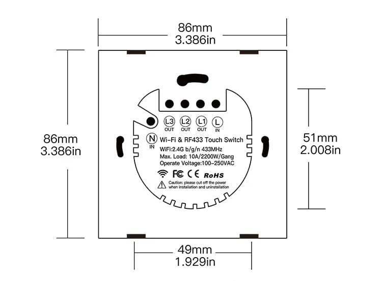 Tuya - włącznik ścienny dotykowy - WiFi / Bluetooth - 1-kanałowy - Moes WRS-EU1-WH-MS