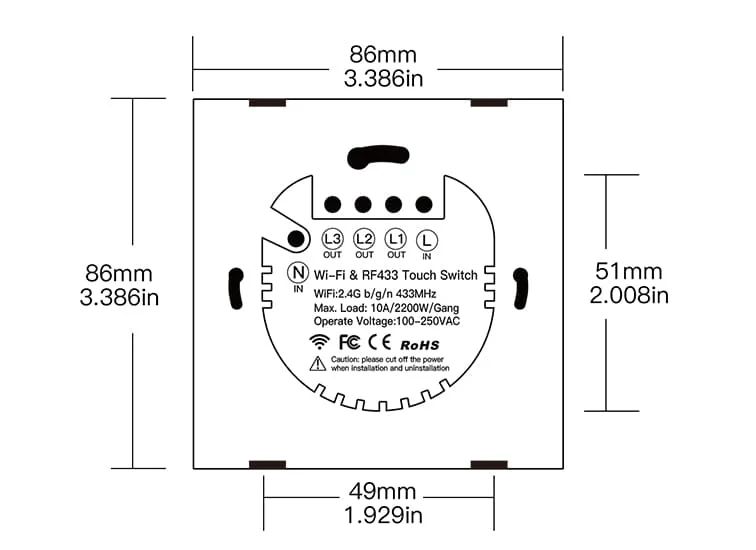 Tuya - inteligentny włącznik ścienny dotykowy - WiFi / Bluetooth - 2-kanałowy - Moes WRS-EU2-WH-MS