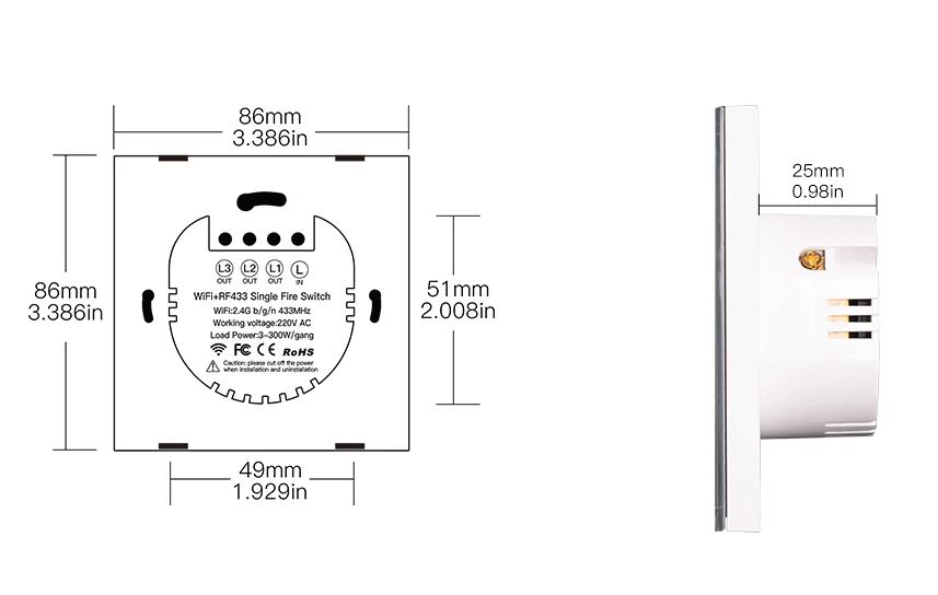 Tuya - inteligentny włącznik ścienny dotykowy - WiFi/Bluetooth - 2-kanałowy bez N - Moes WRS-EU2-L-WH-MS