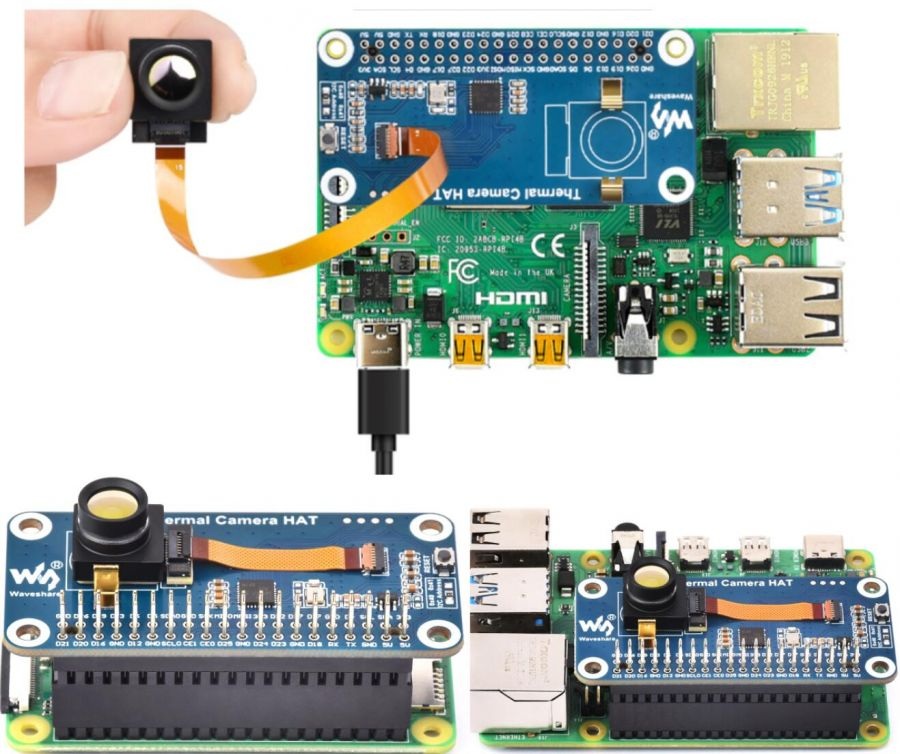 Thermal Camera HAT - moduł z kamerą termowizyjną IR do Raspberry Pi - 80 x 62 px, 45 FOV - połączenie z Raspberry Pi
