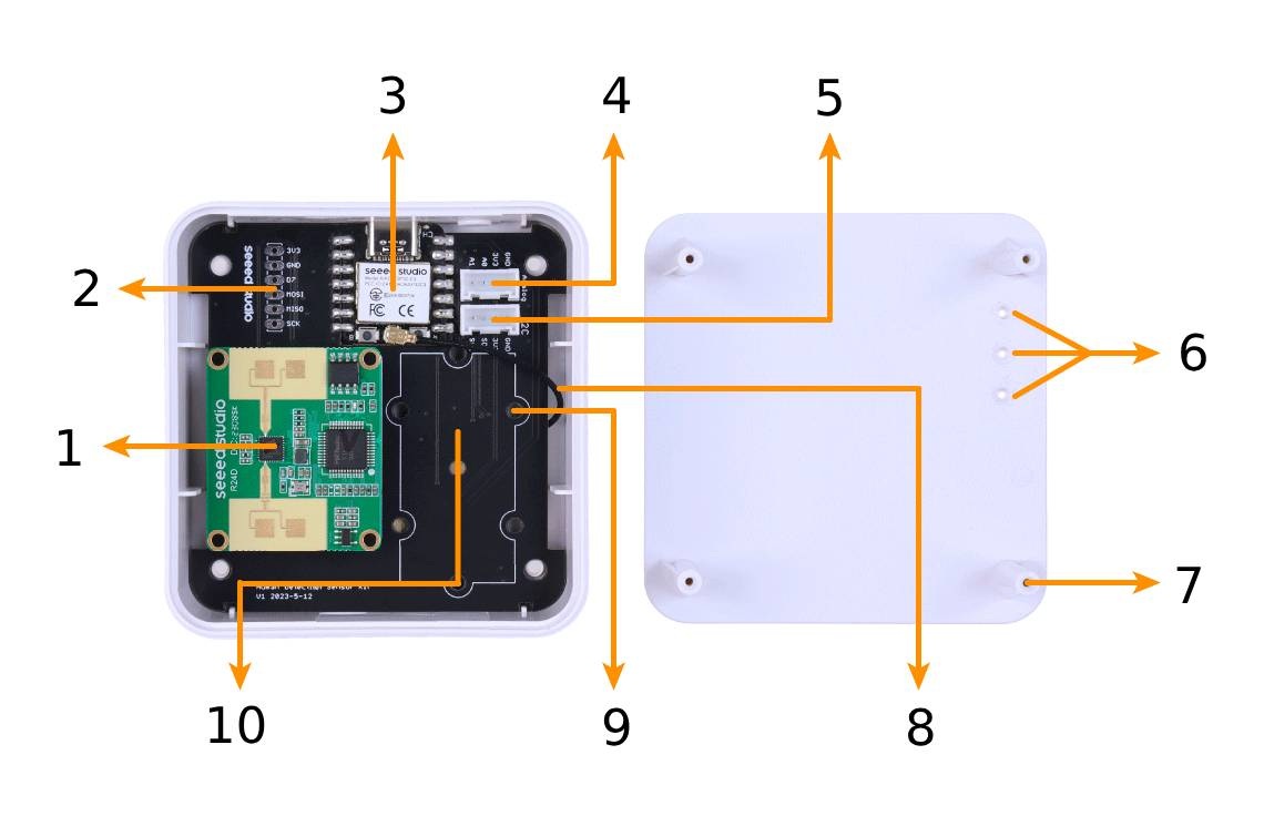 mmWave Human Detection Sensor Kit - czujnik obecności człowieka - 24 GHz - Xiao ESP32-C3 - rozmieszczenie elementów