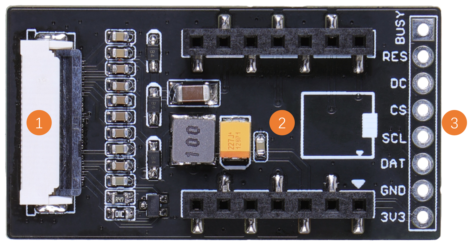 Rozmieszczenie elementów na płytce  ePaper Breakout Board