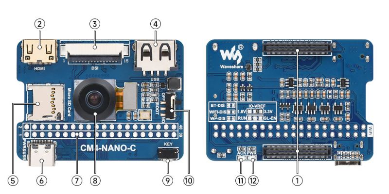 Rozmieszczenie elementów na płytce Nano Base Board (C)