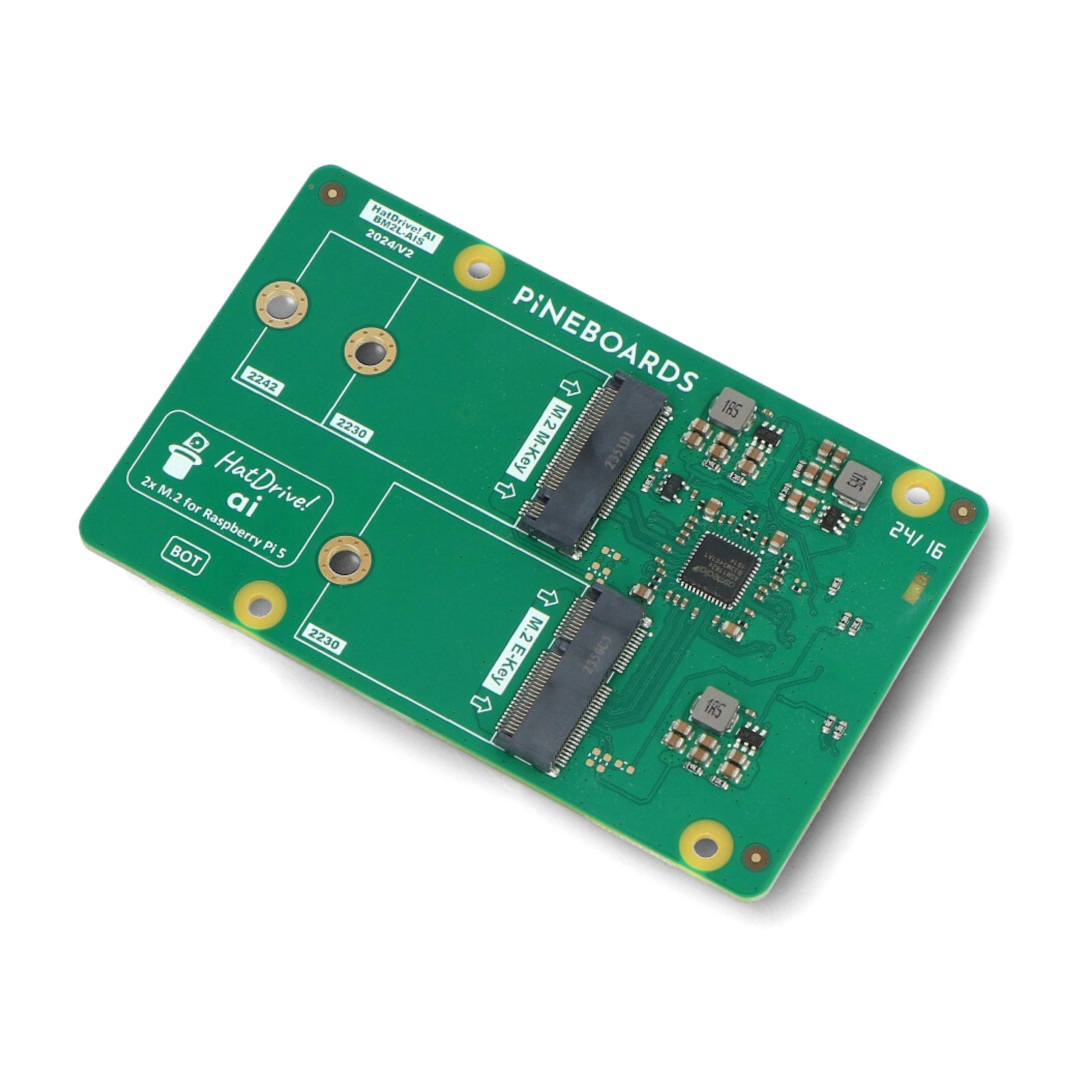 Pineboards HatDrive! AI - adapter NVMe 2230, 2242 + Coral Edge TPU PCIe M.2 E-key do Raspberry Pi 5