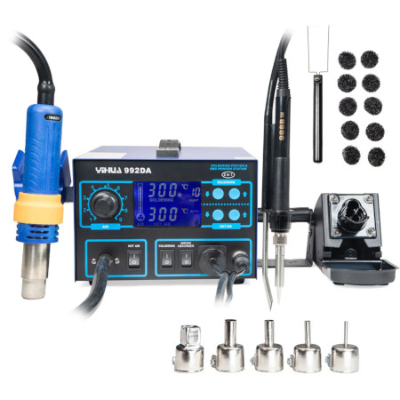 Stacja lutownicza 2w1 hotair i grotowa Yihua 992DA z wyciągiem oparów w kolbie - 720 W