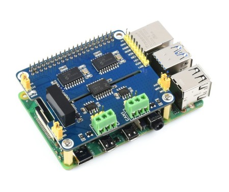 CAN Expansion HAT - 2-kanałowa izolowana nakładka CAN do Raspberry Pi - MCP2515 + SN65HVD230 - Waveshare 17912