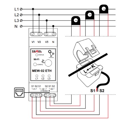 Schemat podłączenia miernika energii MEW-02 ETH