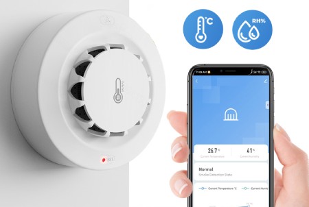 Tuya - inteligentny czujnik dymu z pomiarem temperatury i wilgotności WiFi - RTX WSSTH3