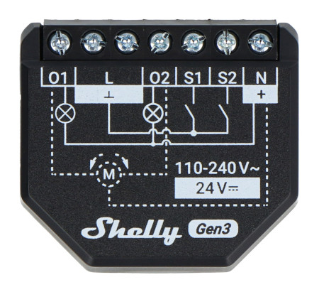 Shelly Plus 2PM Gen3 - 2-kanałowy przekaźnik dopuszkowy / sterownik rolet WiFi 230 V - aplikacja Android / iOS