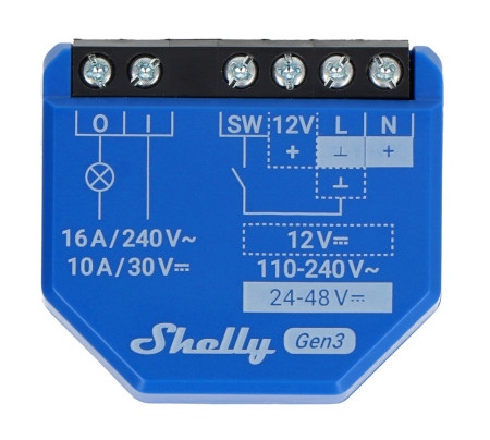 Shelly 1 Gen3 - przekaźnik 12 V / 24 V - 48 V DC / 240 V AC WiFi / Bluetooth 16 A - aplikacja Android / iOS