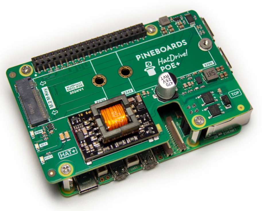 Pineboards HatDrive! PoE+ - nakładka zasilająca PoE z adapterem adapter NVMe do Raspberry Pi 5