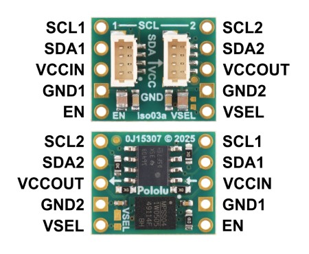 ISO1640 - dwukierunkowy izolator I2C z izolowanym zasilaniem - JST SH 4-pin - 5 V / 3,3 V, 200 mA - Pololu 5393