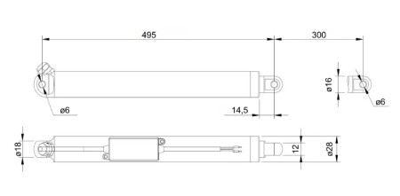 Siłownik tubowy TLA-1 500 N 7 mm/s 12 V z wyłącznikiem przeciążeniowym - wysuw 30 cm