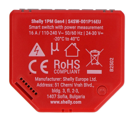 Shelly 1PM Gen4 - przekaźnik WiFi/Bluetooth/ZigBee/Matter 16A - pomiar energii - aplikacja Android/iOS