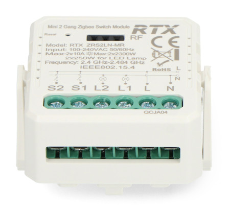 Tuya - dwukanałowy mini przekaźnik 10 A - ZigBee - aplikacja Android / iOS - RTX ZRS2LN-MR