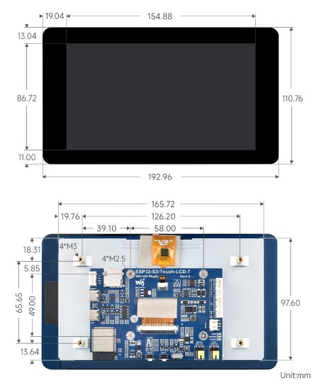 ESP32-S3 - płytka rozwojowa WiFi + Bluetooth z wyświetlaczem LCD IPS 7'' 800 x 480 px - Waveshare 27078