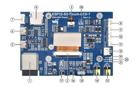 ESP32-S3 - płytka rozwojowa WiFi + Bluetooth z wyświetlaczem LCD IPS 7'' 800 x 480 px - Waveshare 27078