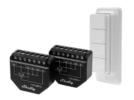 Shelly Shutter + BLU RC Button 4 - 2x sterownik rolet + pilot aktywacji akcji i scen - WiFi / Bluetooth