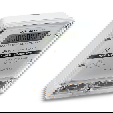 Jednofazowy miernik zużycia energii 230 V na szynę DIN - Qoltec 50888