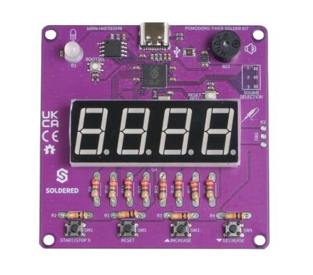 Pomodoro Timer Solder Kit - zestaw edukacyjny do nauki lutowania - RP2040 - Soldered 333348