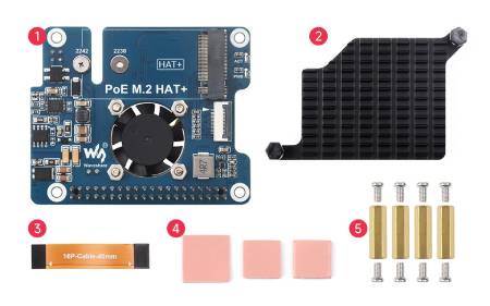PoE M.2 HAT+ - adapter PCIe do dysków NVMe M.2 z obsługą PoE - do Raspberry Pi 5 - Waveshare 28411