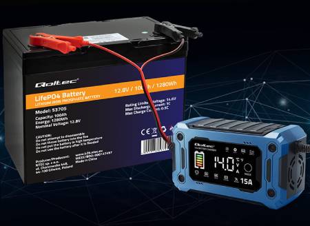 Ładowarka mikroprocesorowa - prostownik do akumulatorów AGM / GEL / LiFePO4 - 12 V 15 A - Qoltec 52496