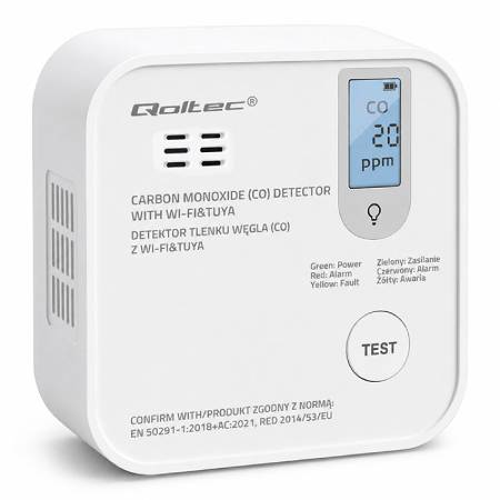 Czujnik tlenku węgla bateryjny - WiFi Tuya - Qoltec 52655