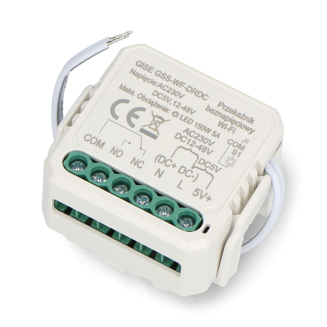 Tuya - bezpotencjałowy przekaźnik 230 V AC, 12-48 V DC - WiFi - aplikacja Android/iOS - Gise GSS-WF-DRDC